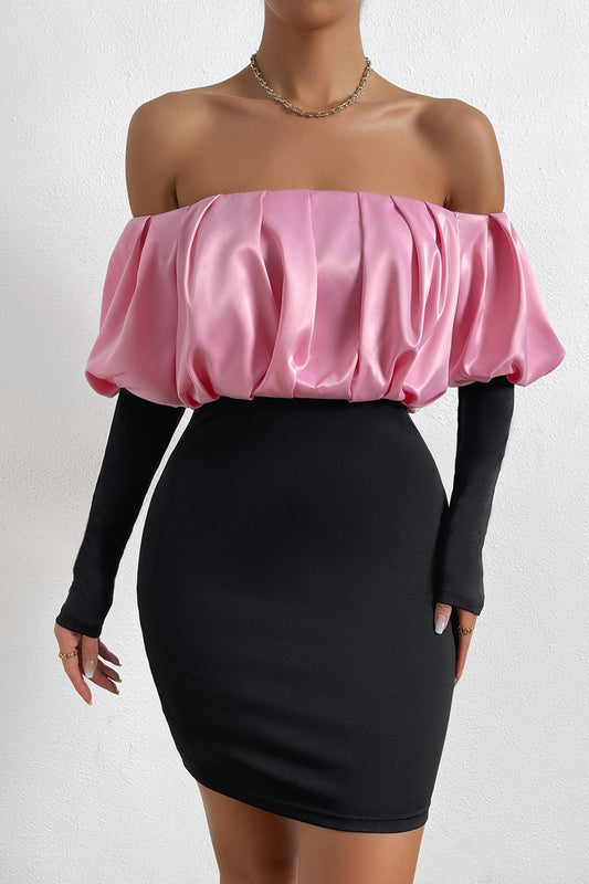 Off-Shoulder Puff Sleeve Mini Pencil Dress