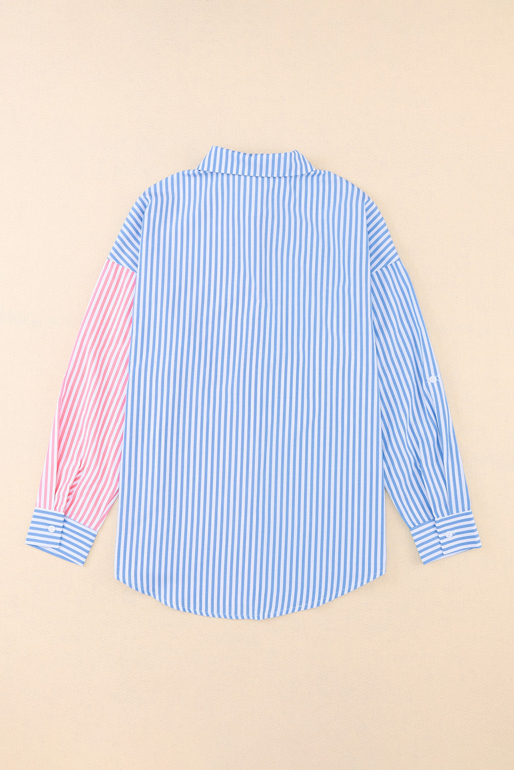 Striped Two-Tone Long Sleeve Shirt with Pocket